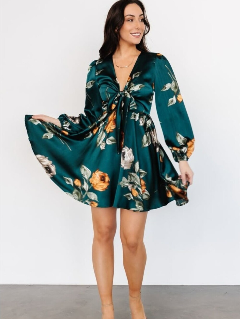 Baltic Born Teal Floral Satin Dress